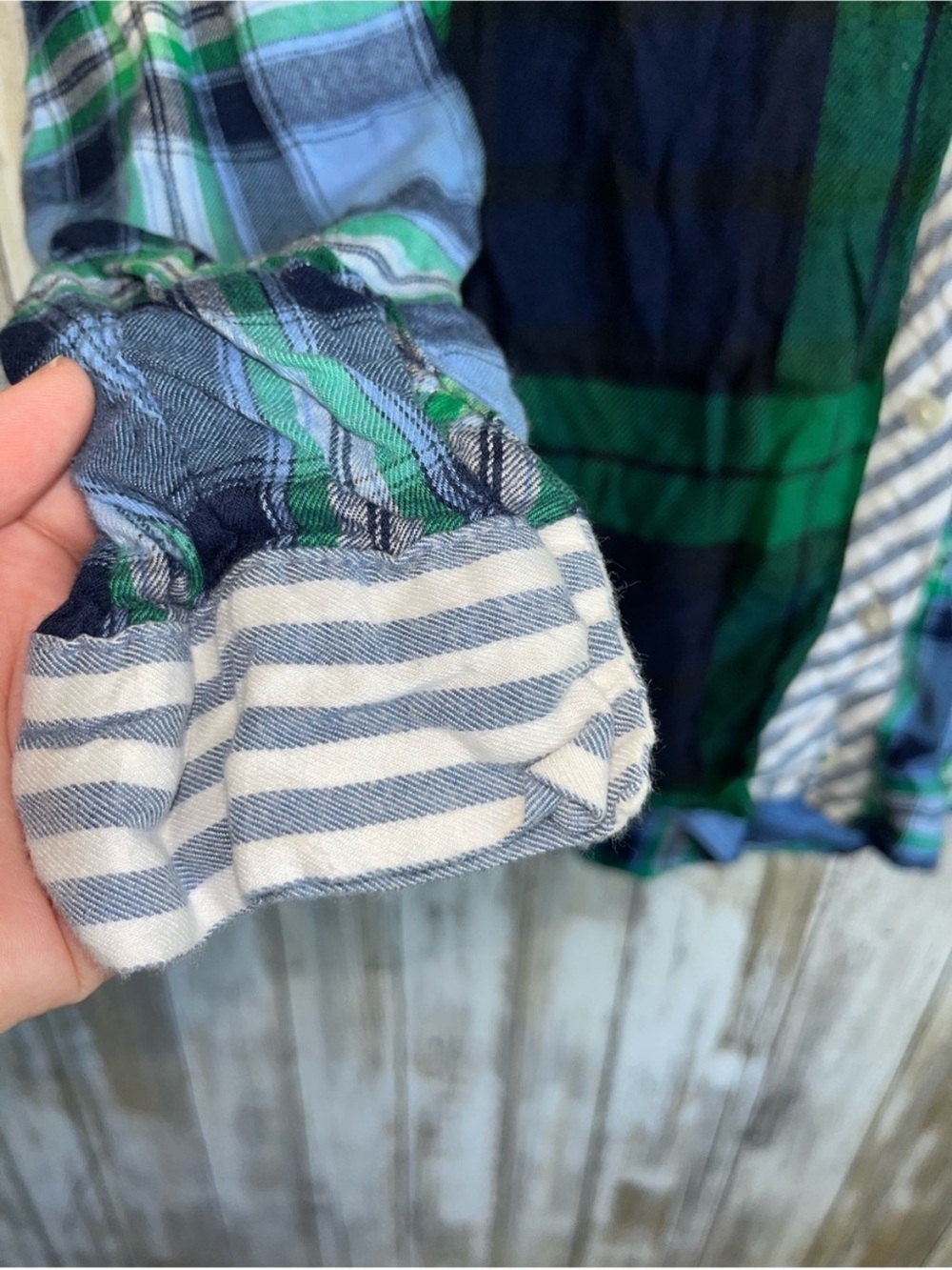 Aerie Patchwork Plaid Button Down Shirt Small Blue Green Mixed Print Oversized T - Picture 3 of 6